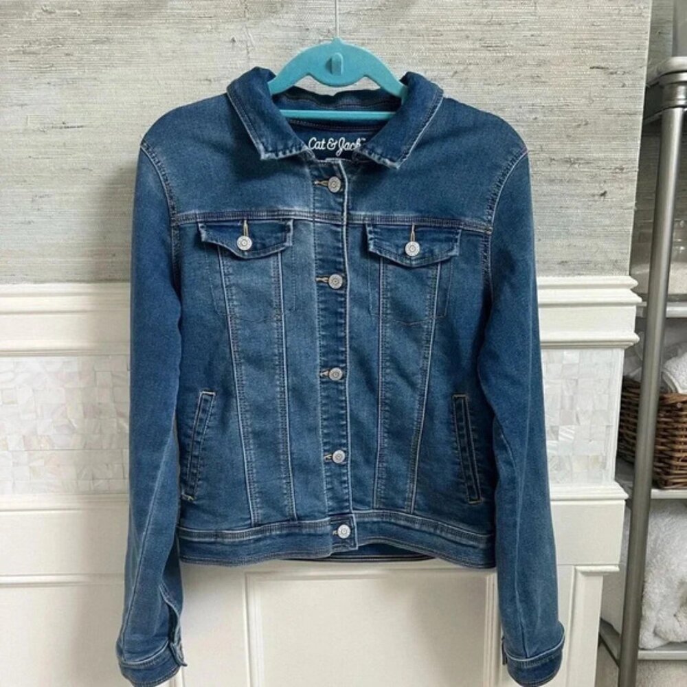 Cat & Jack girls xl 14-16 Jean denim jacket stretchy blue